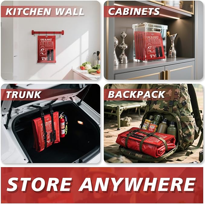Ougist 2 Pack Emergency Fire Blanket for Home and Kitchen, 40"x40" Fire Blankets for Safety, Fiberglass Flame Suppression for Grill, RV & Camping, Peace of Mind for Your Family