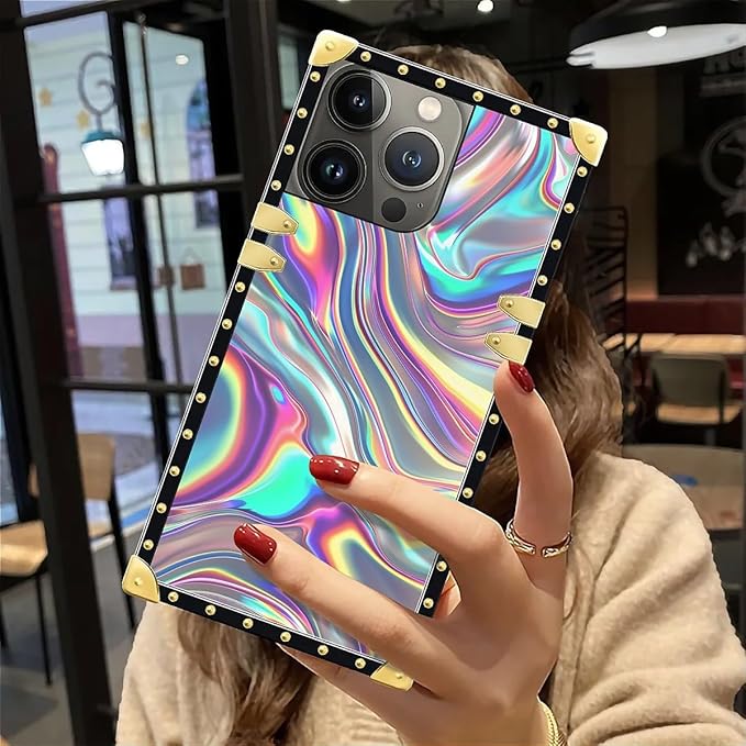 Compatible with iPhone 12 Pro Max Case, Holographic Abstract Iridescent Textures Luxury Golden Decoration for Girl Women Soft TPU Shockproof Protective Hard PC Back