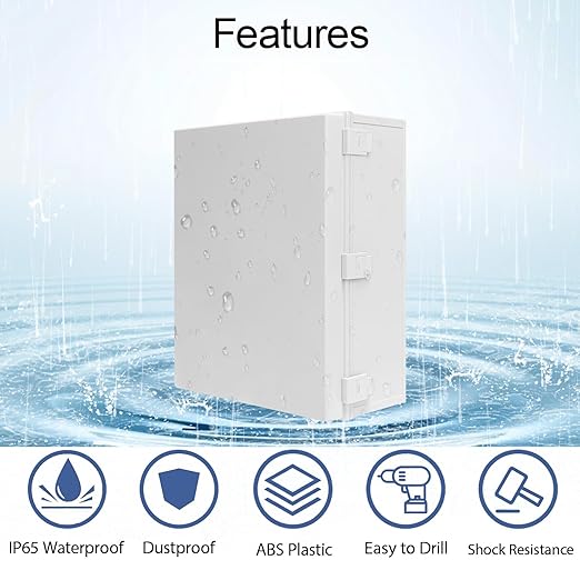 Electrical Box IP65 Waterproof Dustproof ABS Plastic Enclosure Outdoor and Indoor Project Box Hinged Cover with Mounting Plate Wall Brackets, Outer Dimension 19.7"x 15.7" x 7.9", Grey