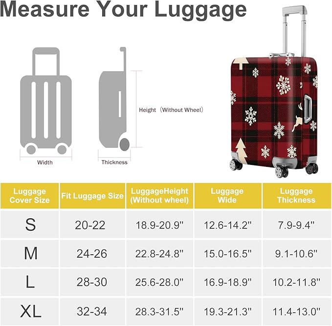 ANNA QUEEN Christmas Plaid Luggage Cover, Red and Black Check Suitcase Protector with Snowflake and Tree Pattern, Stretchable Washable Travel Sleeve for 28-30 Inch Luggage