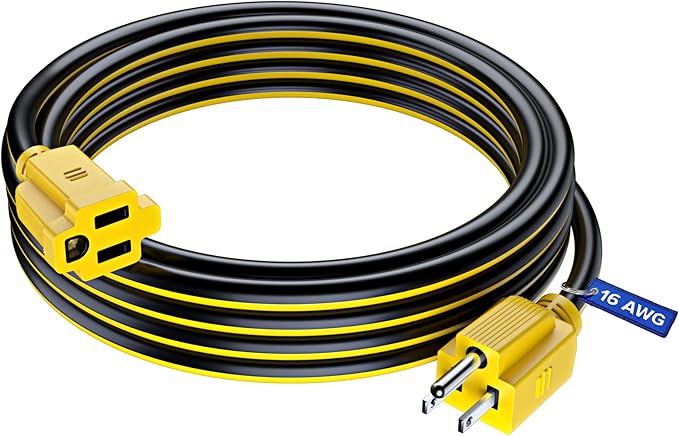 Maximm 15 Ft Black and Yellow Extension Cord, Heavy Duty 16 AWG, ETL Listed for Workshop & Outdoor Use