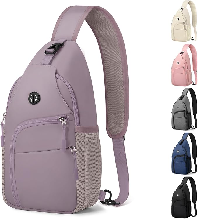 Pritent Crossbody Bags for Women Man, Waterproof Sling Bag Backpack Trendy Casual Cross Body Bags with Convertible Shoulder Strap Chest Bag for Camping Hiking Travel Essentials (Purple, Large)
