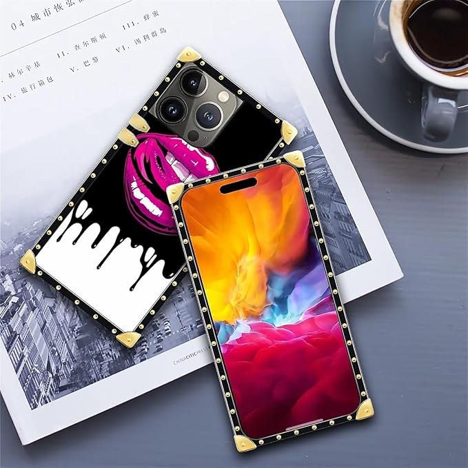 Compatible with iPhone 15 Pro Max Case, Black White Red Slap Sexy Luxury Golden Decoration for Girl Women Soft TPU Shockproof Protective Hard PC Back for iPhone 15 Pro Max