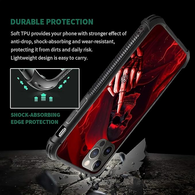 for iPhone 11 Pro Case, Gestures Funny Skull Pattern Graphic Design Girl Boy Soft Silicone Hard Acrylic Shock Protection for iPhone 11 Pro