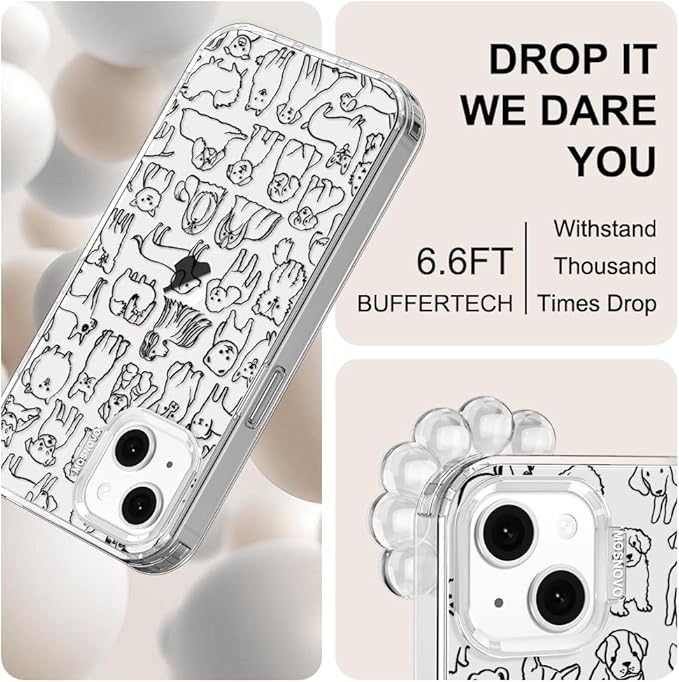 MOSNOVO for iPhone 13/14 Case | Military Grade 6.6ft Drop Tested | Clear with Doodle Dog Design