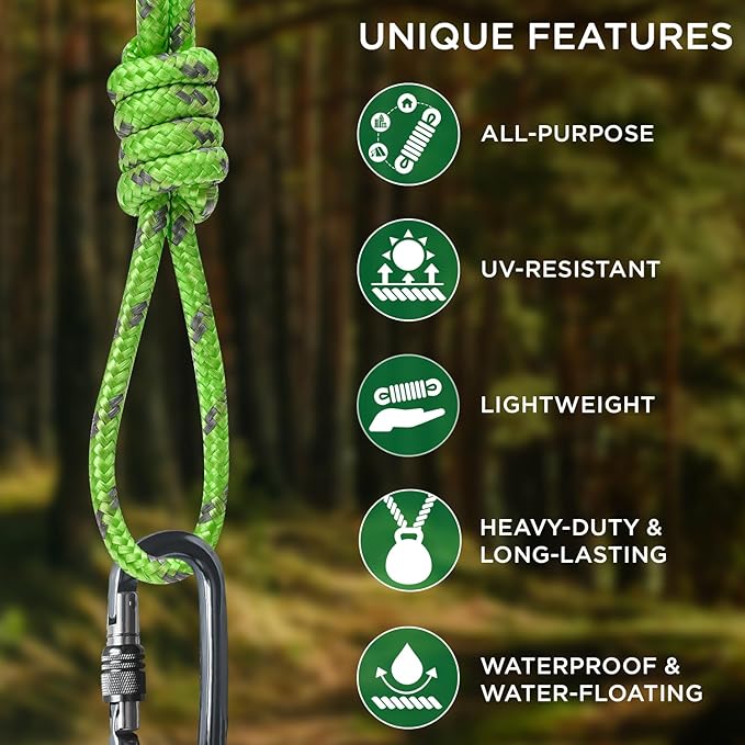 TECEUM Rope – 90 Feet x 3/8 Inch (10mm) – Green Gray – Strong All-Purpose Utility Rope – Camping, Crafting, Flag Pole, Indoor & Outdoor – Polypropylene Nylon Poly Lightweight Diamond Braided Cord