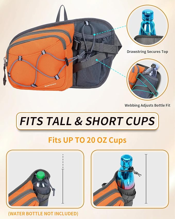 sportsnew Hydration Waist Pack with Water Bottle Holder, 2L Large Fanny Pack for Running Hiking Dog Walking, Water-Resistant Crossbody Waist Bag for Men Women, Patent Pending
