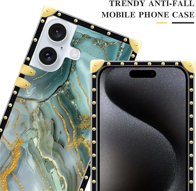 Compatible with iPhone 16 Case, Golden Texture Marble Veining Luxury Golden Decoration for Girl Women Soft TPU Shockproof Protective Hard PC Back for iPhone 16