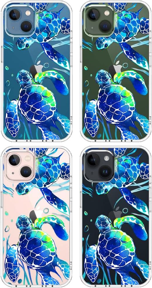 MOSNOVO for iPhone 13/14 Case | Military Grade 6.6ft Drop Tested | Clear with Sea Turtles Design