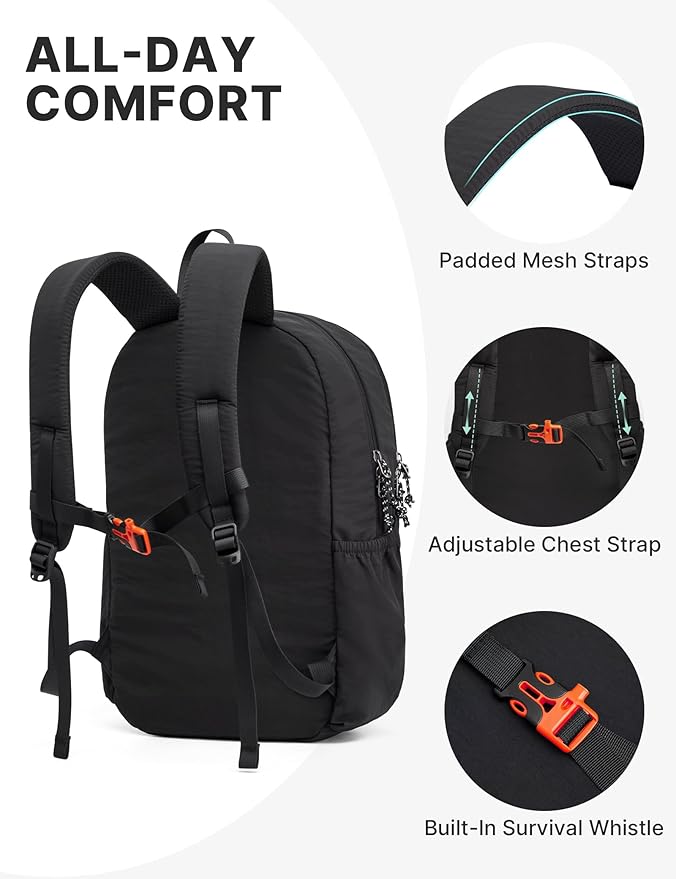 G4Free 15L Hiking Backpack Lightweight Small Travel Backpack Casual Daypack for Women Men Outdoor Campus, Black