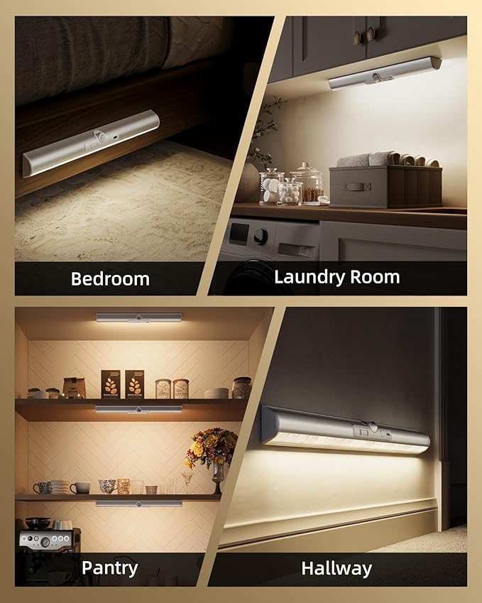 EZVALO 15-inch Motion Closet Lights with Rotatable Sensor, Rechargeable Under Cabinet Lighting, No-Glare, 3 Color Temps & Dimmable LED Sensor Light Indoor for Pantry, Wardrobe - 2 Pack