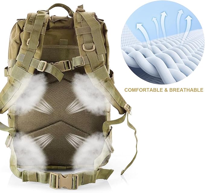 aiGear Tactical Backpack for Men, 45L Military Backpack, 3-Day Bug Out Bag for Camping Hiking Hunting with Molle System Army Daypack (45L Khaki)