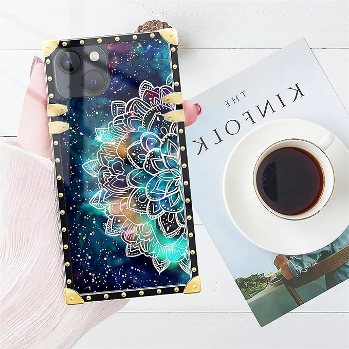 Compatible with iPhone 14 Case, Starry Sky Colourful Mandala Luxury Golden Decoration for Girl Women Soft TPU Shockproof Protective Hard PC Back for iPhone 14