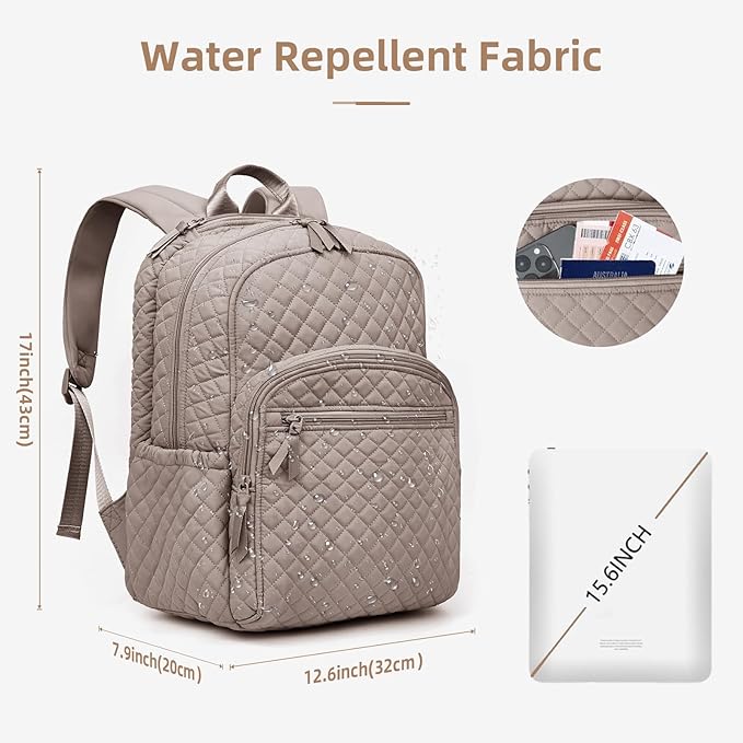 Backpack for Women,College Backpack,Quilted Casual Daypack,Waterproof Bookbag for 15.6Inch Laptop