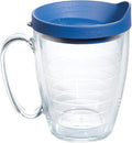 Tervis Clear & Colorful Lidded Made in USA Double Walled Insulated Tumbler Travel Cup Keeps Drinks Cold & Hot, 16oz Mug, Blue Lid