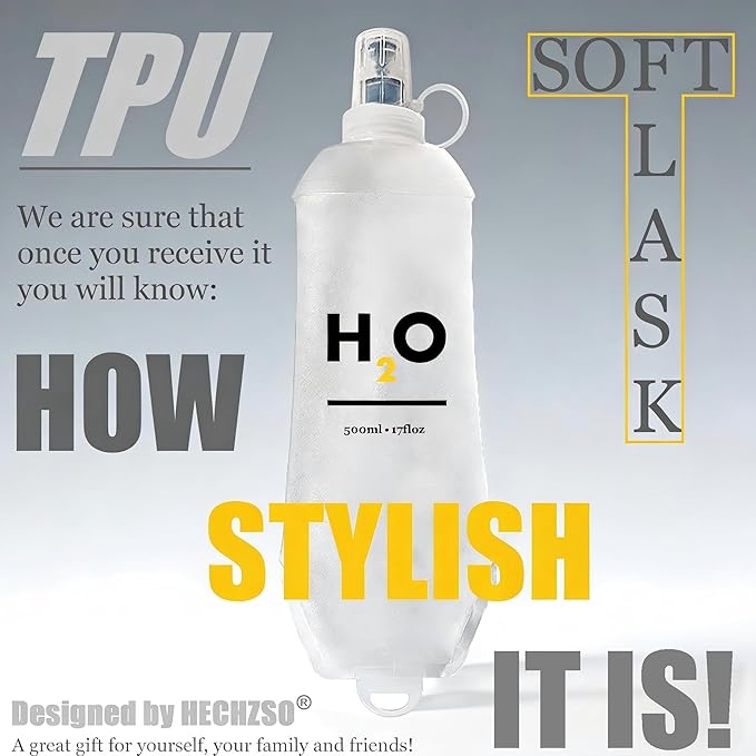 500ml Collapsible Soft Flask Water Bottle for Running with Hang Dry Metal Hook & Dust Cap, BPA Free TPU Leakproof Bite Valve Hydration Bottle, Ultra Lightweight Foldable(1pack 500ml17oz)