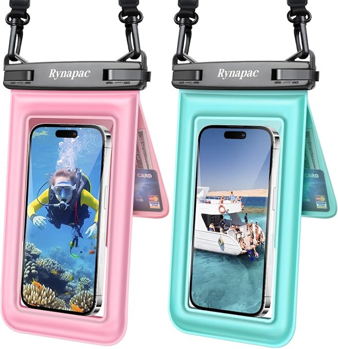[Up to 8.5''] Waterproof Phone Pouch Floating 2 Pack, IPX8 Double Space Waterproof Phone Case with Lanyard for iPhone 17 16 15 Pro Max, Galaxy S26 Ultra, Cellphone Dry Bag Beach Cruise Ship Essentials
