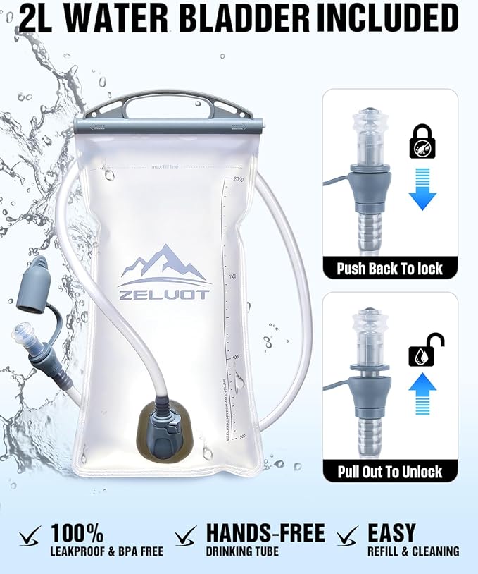 Zelvot Running Vest with 2L Water Bladder, 12L Hydration Backpack with Gear Holder, U.S. Design Patent, Lightweight Hydration Pack, Reflective Chest Pack for Men Women for Hiking