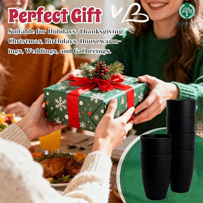 Homienly Kitchen Cups 20oz Wheat Straw Cups-6 pcs Lightweight cups Unbreakable & Reusable Glassware Set Stackable for Party,Camping,Picnic-Black