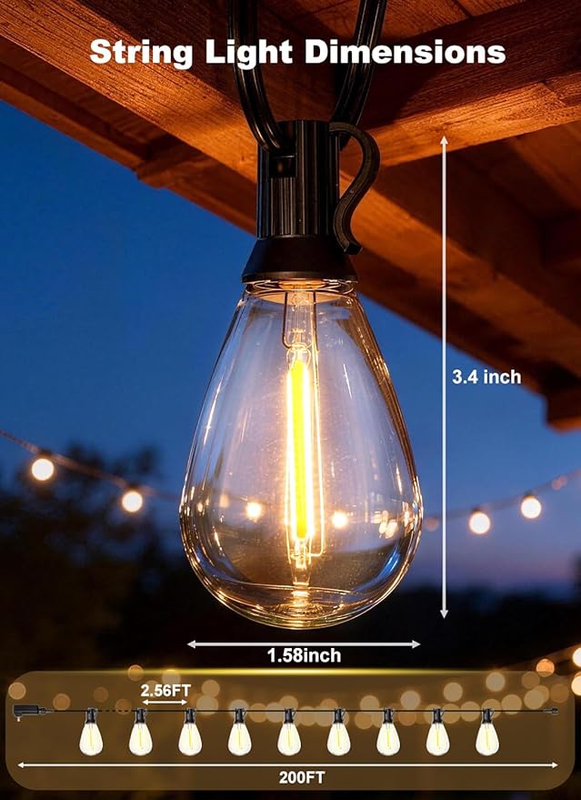 200FT Outdoor String Lights Waterproof, 76+2 Shatterproof S11 LED Bulbs, Extra Long Patio Lights for Outside, Bistro Cafe Decor, Backyard Garden Hanging Lights, Outside Fence Light String