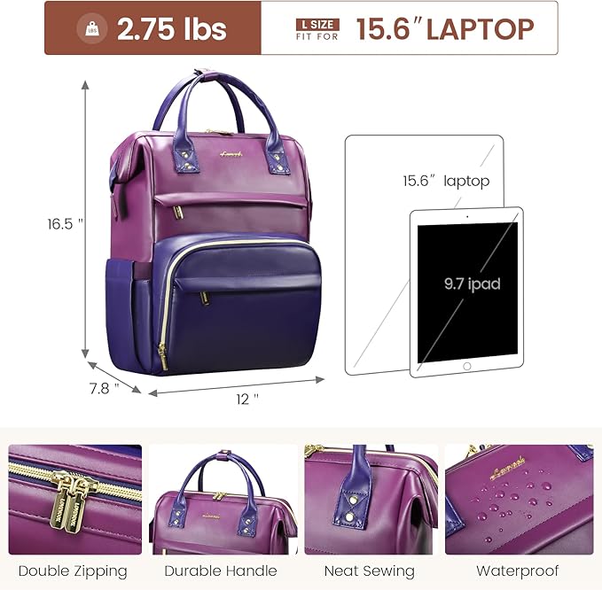 LOVEVOOK Leather Laptop Backpack for Women 15.6 inch,Travel Purse Nurse Teacher Carry On Backpack Computer Bag,Professional College Business Work Bags with USB Port,Brown