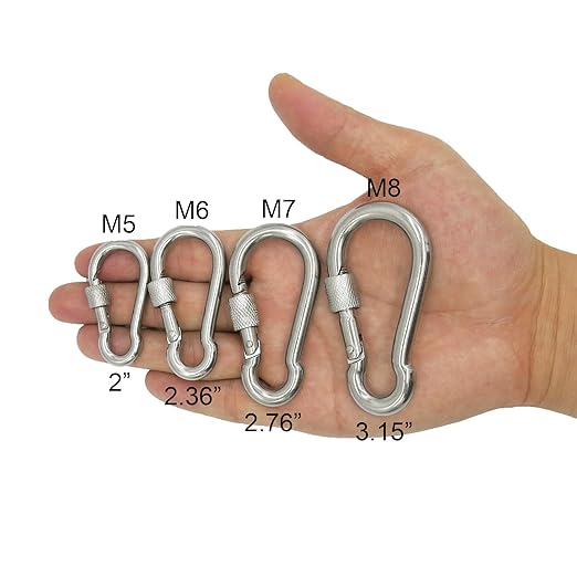 304 Stainless Steel Carabiners -3.15 inch Heavy Duty, Durable & Rust-Free Clips for Gym, Swing, Dog Leashes, Hammocks, Keychains, and More(304,M8 with Screw,Pack of 6)