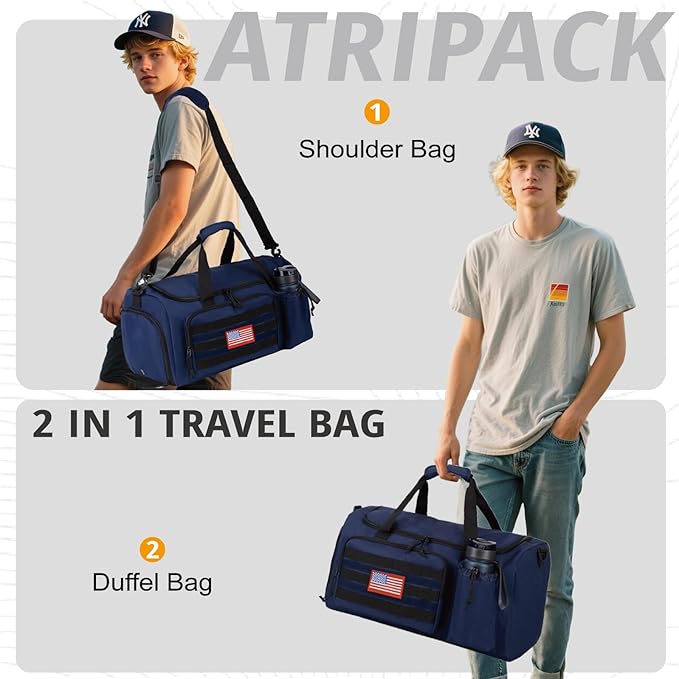 Tactical Gym Bag for Men, 60L Large Capacity Duffle Bags with Shoes Compartment, Sports Bag with wet compartment, Multi-functional Weekend Bags Suitable for Travel, Camping,hiking