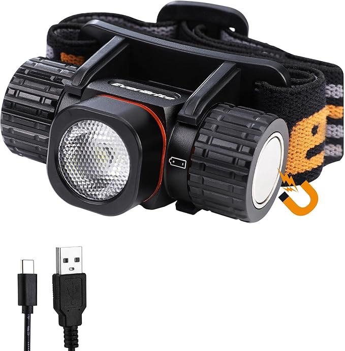 EverBrite Rechargeable Headlamp, 500 Lumen LED Rechargeable Headlight with 4 Light Modes, Magnetic Base and Adjustable Headstrap, Perfect for Camping, Hiking, Caving, Fishing, E101106AE