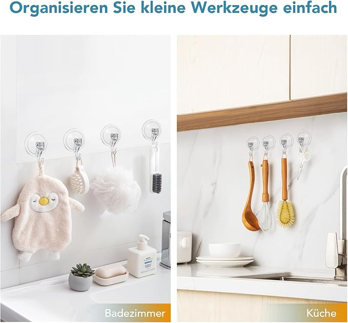 Suction Hooks 4 Packs, Clear Powerful Push and Lock Vacuum Suction Cup, Multi-Purpose Suction Shower Hooks for Front Door Window Glass Kitchen Towel Loofah Utensils