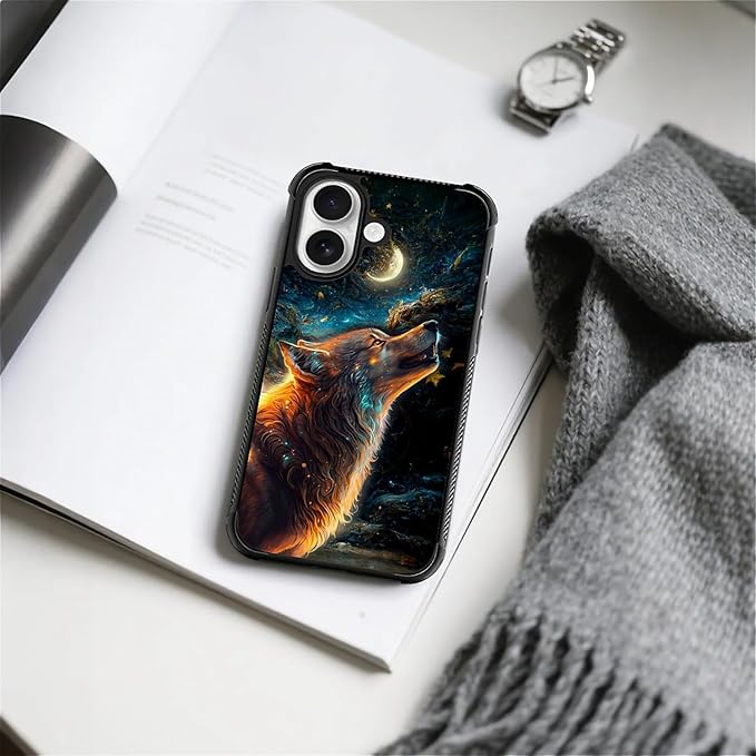 for iPhone 17 Case,for MagSafe Graphic Design for Girl Boy Soft Silicone Hard Acrylic Shock Protection Designed for iPhone 17 Star Cave Hungry Wolf Pattern