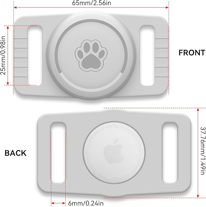 GOCII for Airtag Dog Collar Holder 2 Pack,Waterproof Dog Collar Holder for Apple AirTag(Gen 1 & 2),Silicone Air Tags Case for Dog Collars(Light Gray)