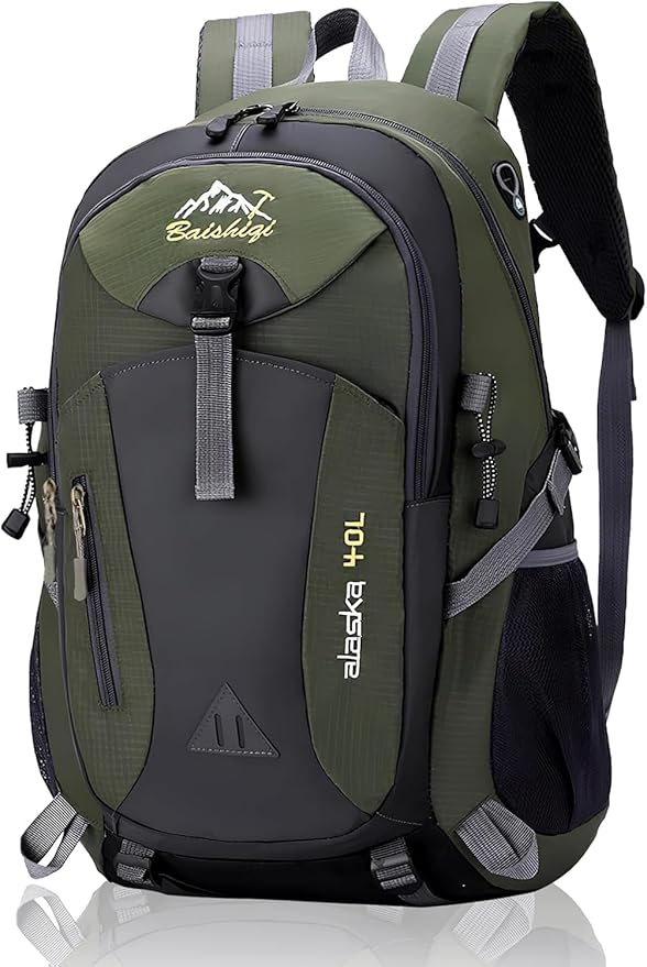 40L Hiking Backpack, Lightweight Daypack for Men Women, Polyester Rucksack, Breathable Backpack with Multi Pockets for Camping Walking Commuting Outdoor Short Trips-Green