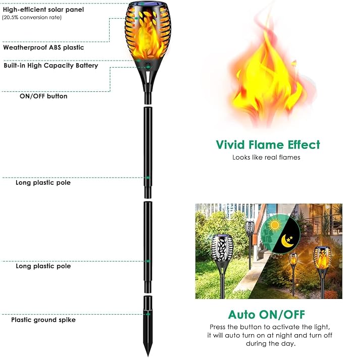 TomCare 6 Pack Outdoor Flickering Flames Torch Decorative Garden Lights Solar Powered Waterproof Lighting for Garden Patio Yard Landscape