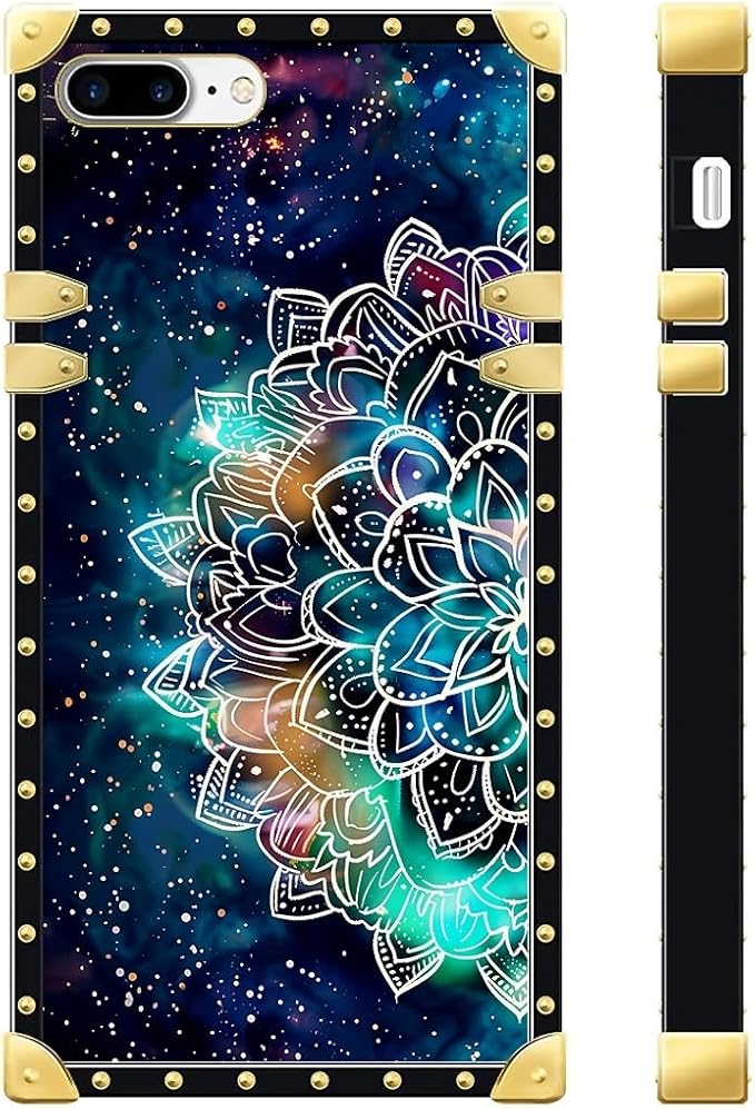 Compatible with iPhone 8 7 SE Case, Starry Sky Colourful Mandala Luxury Golden Decoration for Girl Women Soft TPU Shockproof Protective Hard PC Back for iPhone 8 7 SE