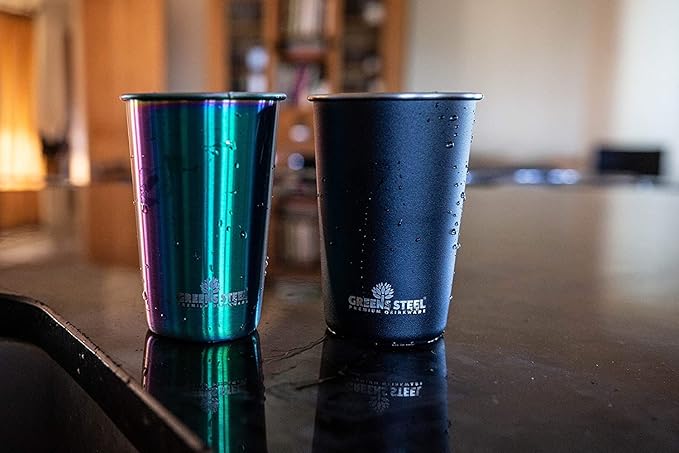 Stainless Steel Cups - 16 oz Pint Tumbler (4 Pack) - Premium Metal Drinking Glasses | Stackable Durable Cup (16 oz Black)
