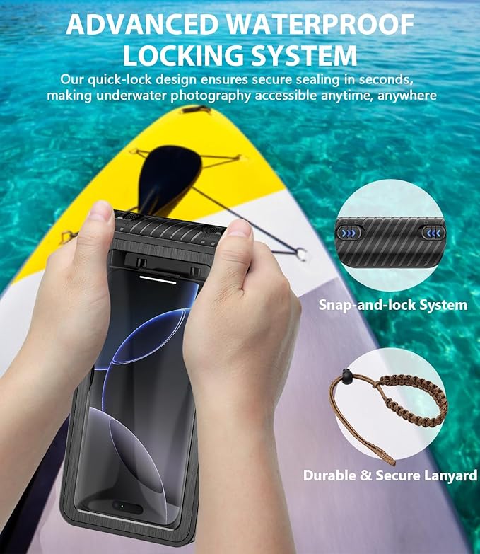 Waterproof Phone Case for Snorkeling - Underwater Touchscreen Housing, Universal Underwater Photo&Video Diving Case for iPhone 17/16/15/14 Pro Max Samsung Galaxy S25/S24 Ultra Up to 6.9'' Black