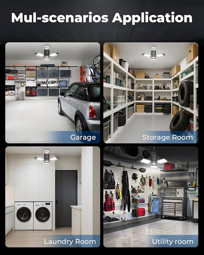 toberich Motion Sensor Garage Lights 2 Pack, 8000LM Motion Sensor Shop Light w/ 3 Switch Modes, 6500K Indoor Motion Activated Light Bulb for Garage, Workshop, Laundry Room, Basement