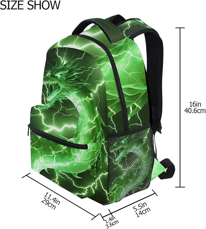 Wamika Dragon Backpack for Boys Girls Cool Green Fire Dinosaur Kids Backpacks Ages 6-14 Dino Animal Children Primary Elementary Middle School Bookbag Daypack Teens Bag 12.6 x 5.1 x 16.5 Inch