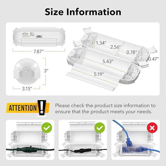 [2 Pack] Outdoor Extension Cord Safety Cover, BN-LINK Outdoor Plug Protector Waterproof, Electrical Connection Box for Holiday String Lights & Tools, White