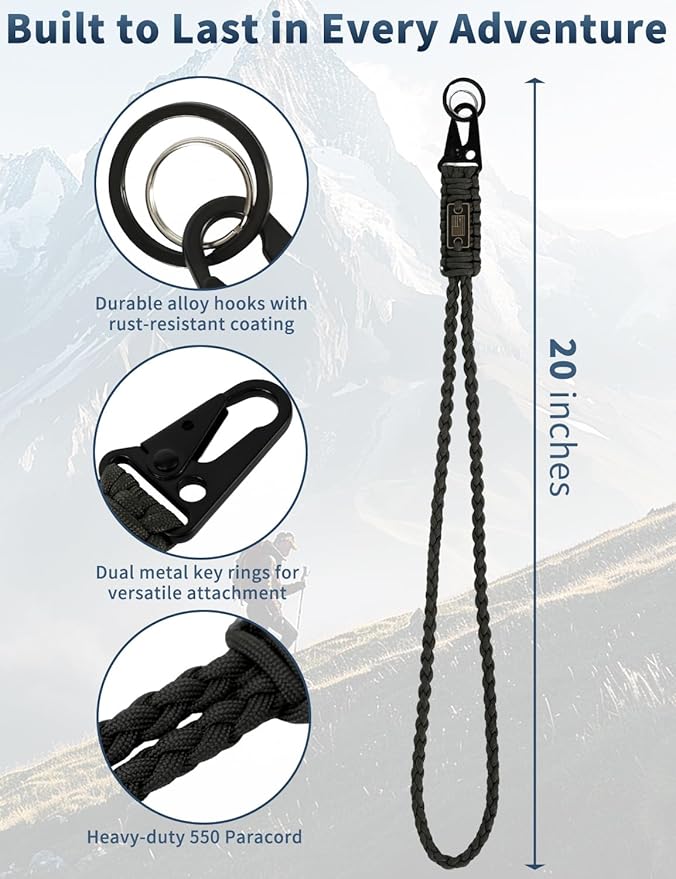 DDOUT Heavy Duty Paracord Lanyard 550 Paracord Braided Keychain for ID Badges, Camera, Whistle, Traveling, Outdoor Activities