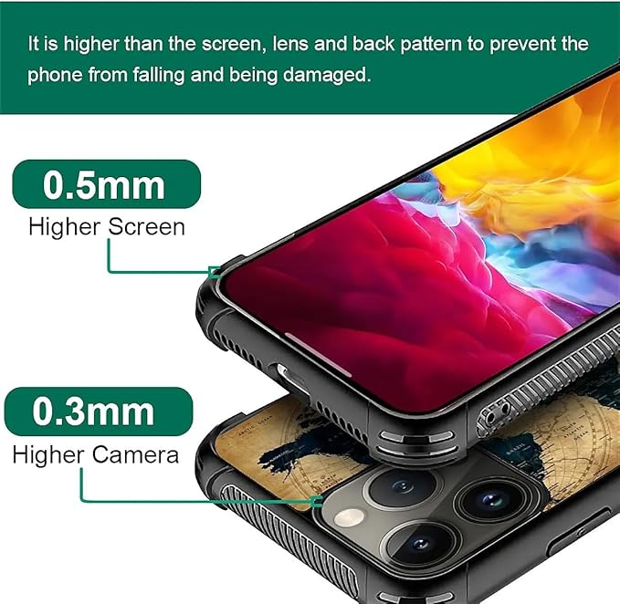 for iPhone 16 Pro Case, Brown World Map Pattern Graphic Design Girl Boy Soft Silicone Hard Acrylic Shock Protection for iPhone 16 Pro
