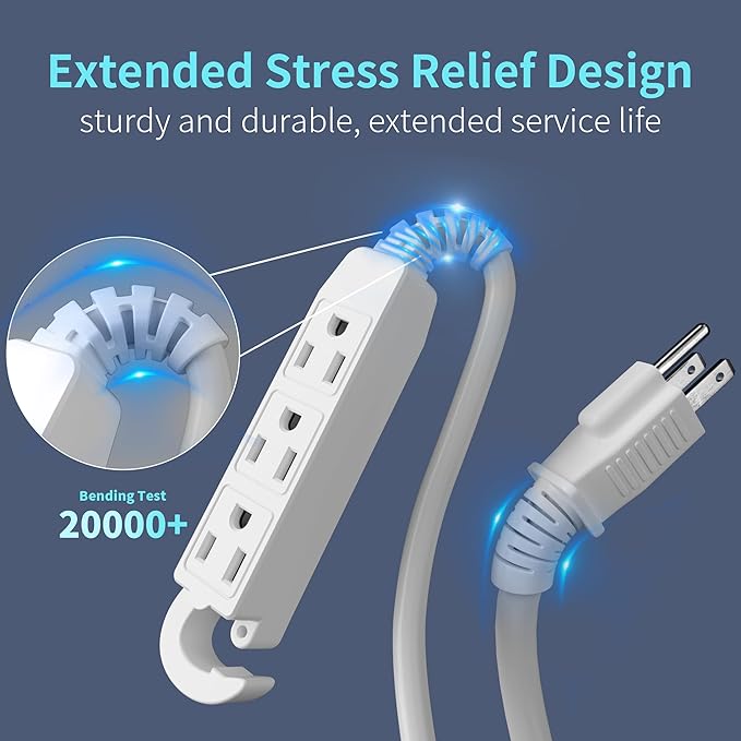 16/3 25 Ft 3 Outlet Extension Cord Indoor, Outdoor White Extension Cords with Multiple Outlets Waterproof, 3 Prong Electrical Cord with Multi Outlet 13A 1625W 16AWG SJTW, ETL Listed