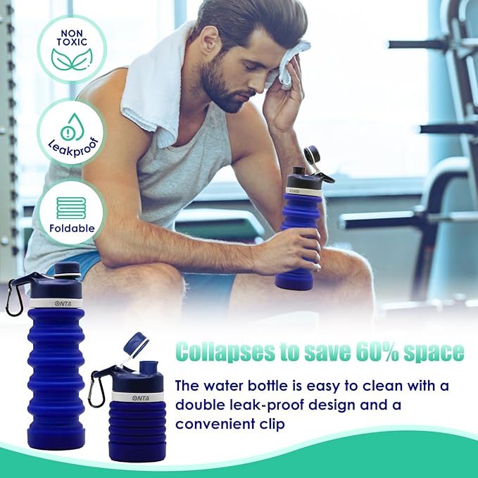 ONTA Collapsible BPA Free Silicone Water Bottle, 20oz - Portable, Leakproof, Easy Clean, Shatter Resistant, Travel Friendly