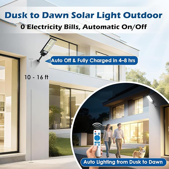 4-Pack Solar Street Lights Outdoor, 20000LM Waterproof LED Solar Flood Lights with Motion Sensor, 6500K Dusk to Dawn Solar-Powered Light Remote Control for Outside, Security Lights for Yard Driveway