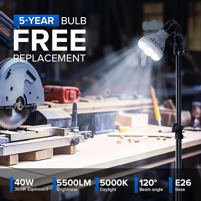 SANSI 365W Equivalent LED Work Light, 5500LM 5000K Portable Work Light With Telescoping Tripod Stand, LED Work Light with Stand Adjustable 30-55 Inches, Premium Carbon Steel Strong and Stable
