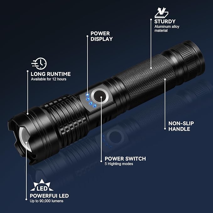 Rechargeable Flashlights High Lumens 3 Packs, 99,000 Lumens Super Bright LED Flash Light with 5 Modes Adjustable LED Flashlight, High Powered Flashlight for Home Camping Outdoor
