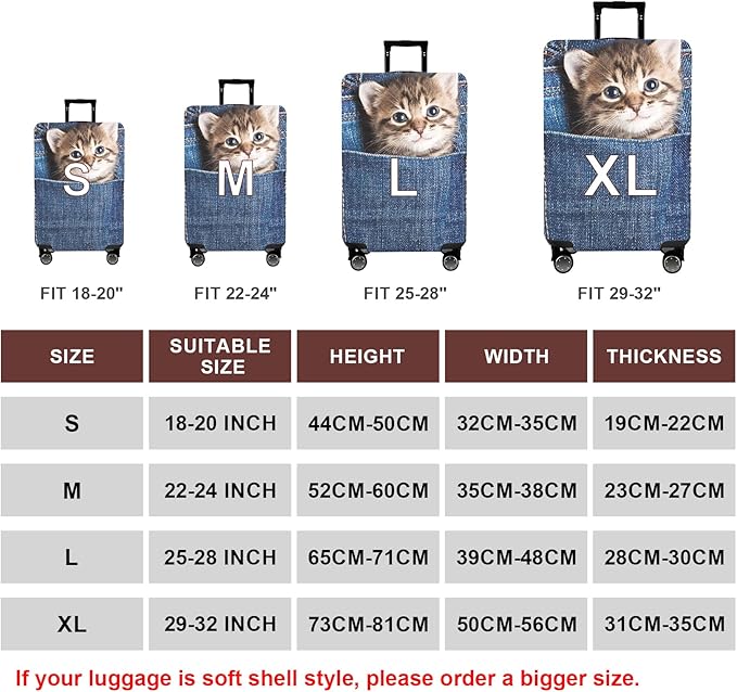 WUJIAONIAO Travel Luggage Cover Baggage Suitcase Cover Protector Skins 18-32 Inch (Cat B, S (for 18-20 inch luggage))