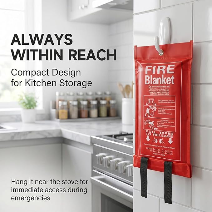 RAINFLOW 40inch Fire Blanket - Emergency Blanket for Home and Kitchen Fiberglass Fire Blanket for Home Office Car Warehouse Grill Camping Essentials Survival Safety