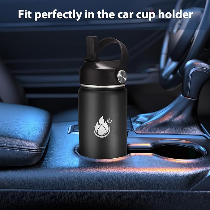 Insulated Water Bottle 24 oz with Straw, Stainless Steel Wide Mouth Water Bottle, Double Wall Vacuum Leak Proof with Straw Lid & Spout Lid for Sports or Office, Keep Cold or Hot Up to 24 Hrs