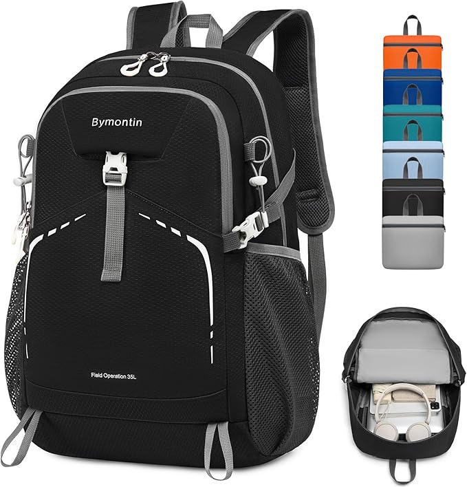 45L Lightweight Packable Backpack – Durable Foldable Daypack for Travel, Hiking, and Gym (Black)